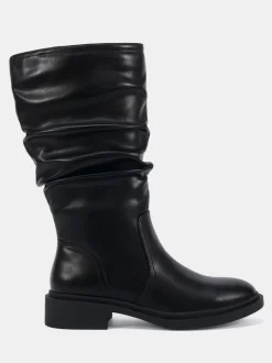 Noir - Novo bottes mollets froncées plates douces Coupe large