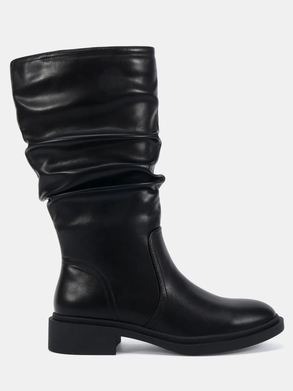 Noir - Novo bottes mollets froncées plates douces Coupe large