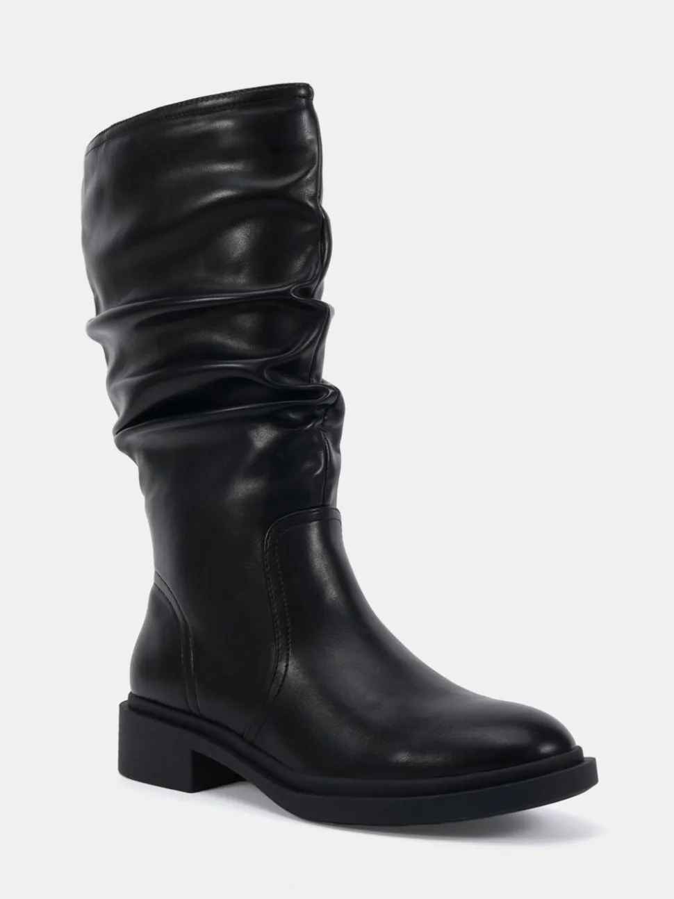 Noir - Novo bottes mollets froncées plates douces Coupe large