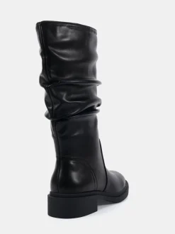 Noir - Novo bottes mollets froncées plates douces Coupe large