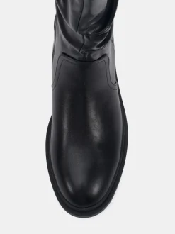 Noir - Novo bottes mollets froncées plates douces Coupe large