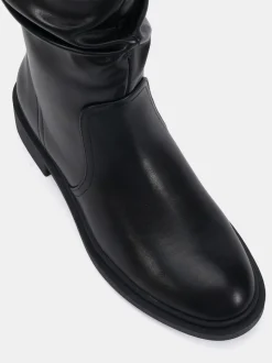 Noir - Novo bottes mollets froncées plates douces Coupe large