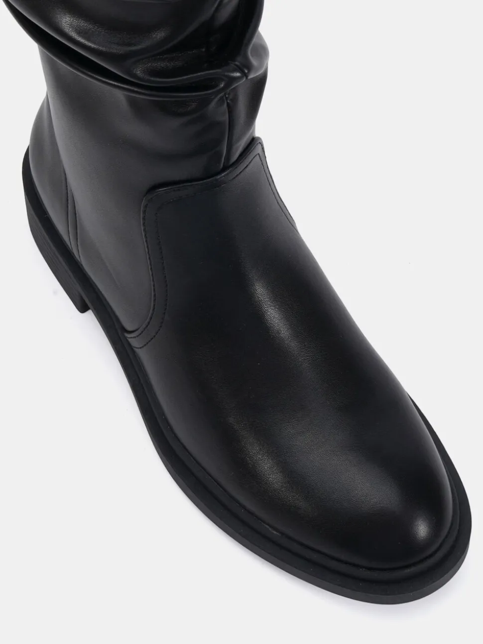 Noir - Novo bottes mollets froncées plates douces Coupe large