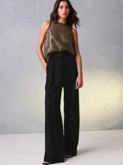 Noir - Pantalon ample à dos élastique