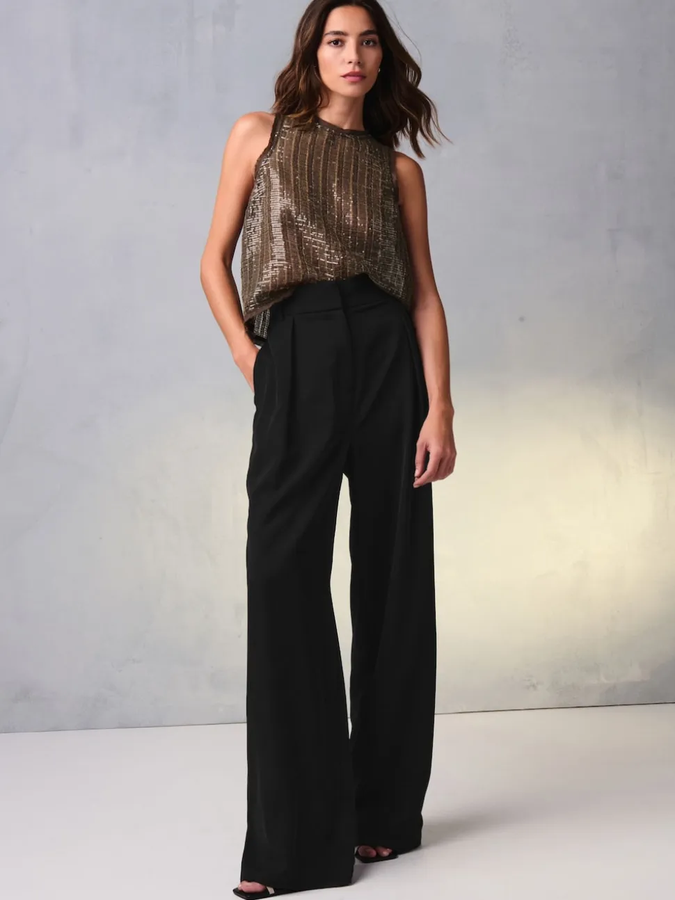 Noir - Pantalon ample à dos élastique