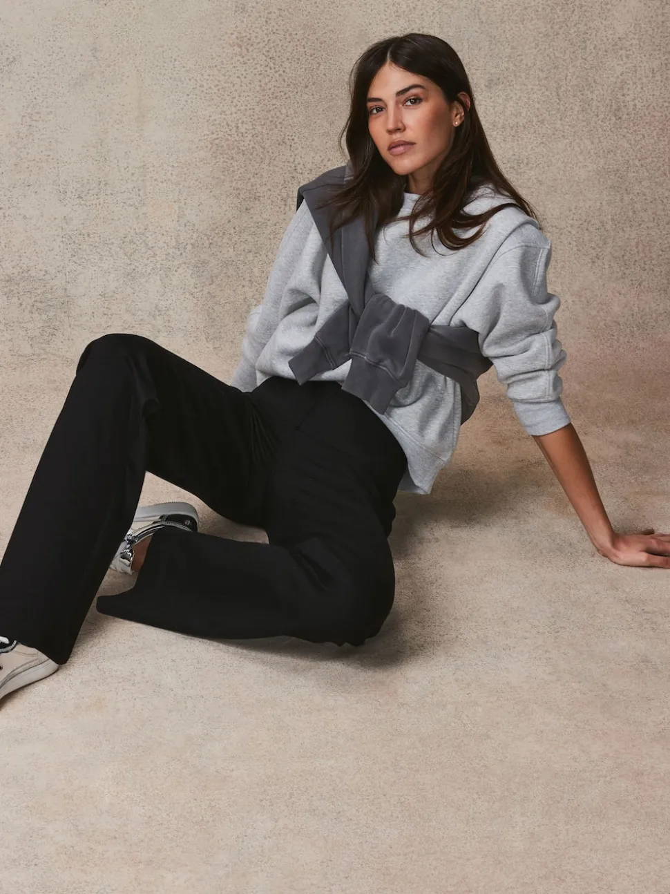 Noir - Pantalon ample en jersey point de Rome lissant