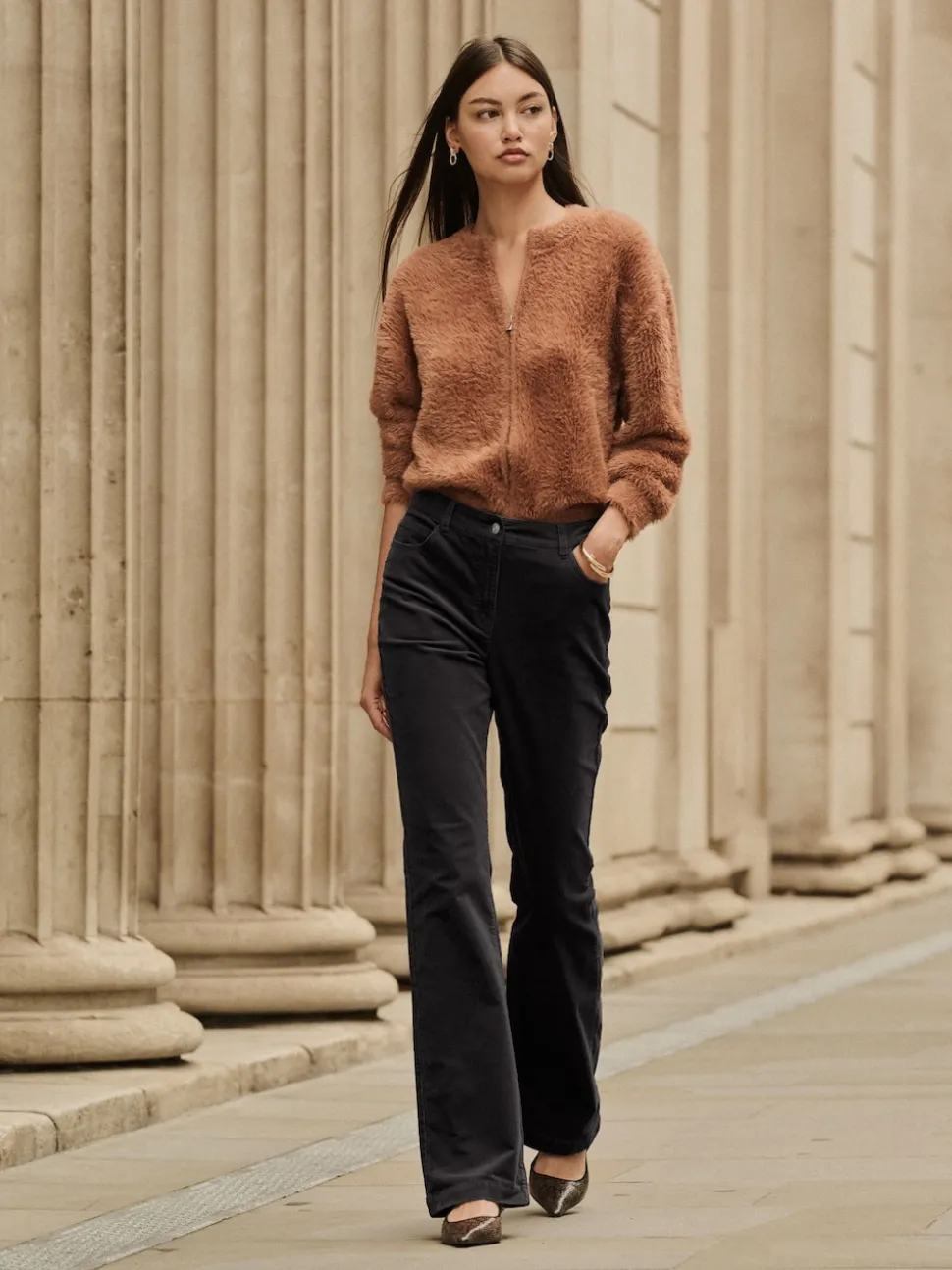 Noir - Pantalon bootcut en velours