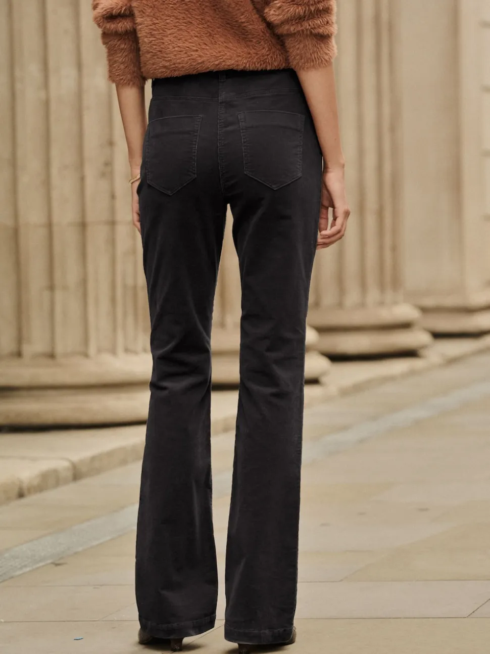 Noir - Pantalon bootcut en velours