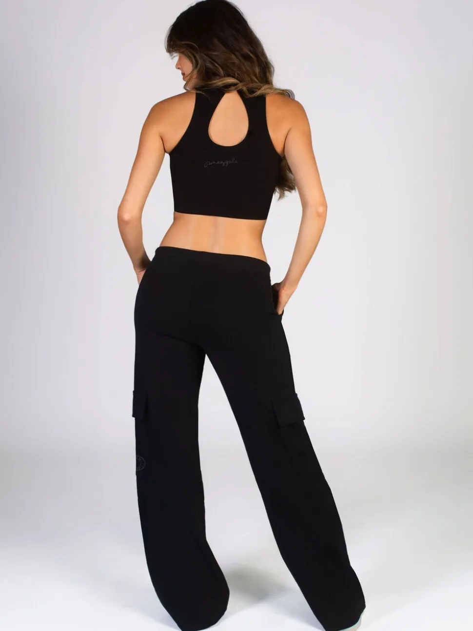 Noir - Pantalon de jogging large cargo femme