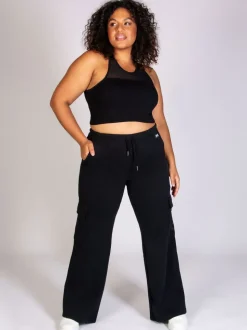 Noir - Pantalon de jogging large cargo femme
