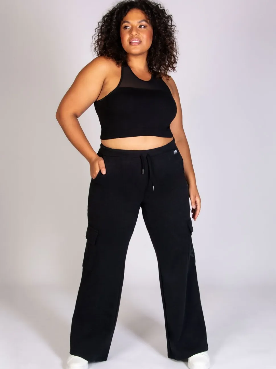 Noir - Pantalon de jogging large cargo femme