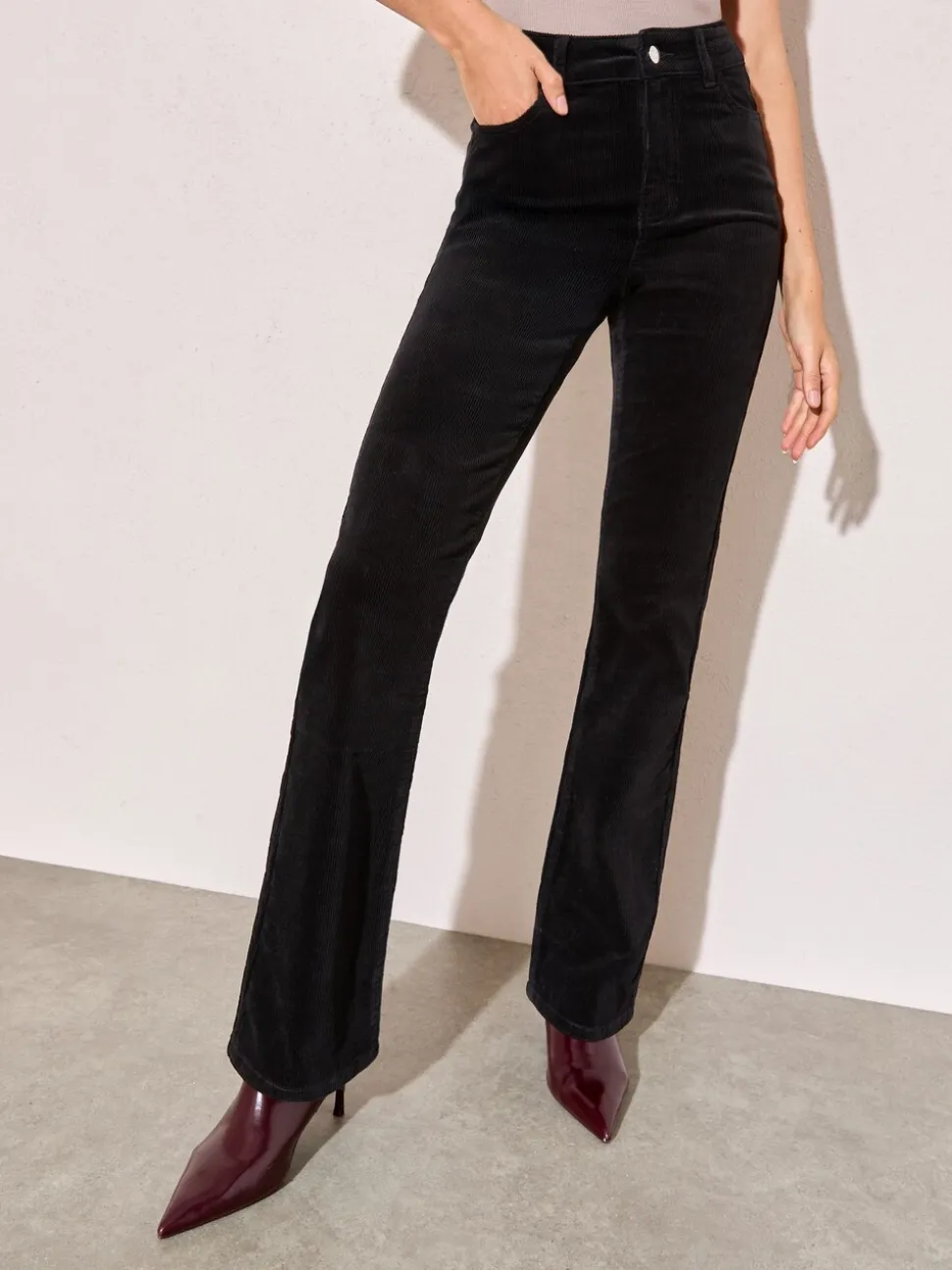 Noir - Pantalon Friends Like These bootcut en velours côtelé