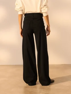 Noir - Pantalon large en denim de jersey