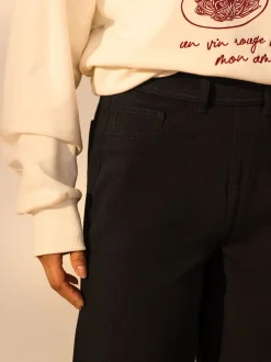 Noir - Pantalon large en denim de jersey