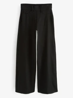 Noir - Pantalon large en denim de jersey