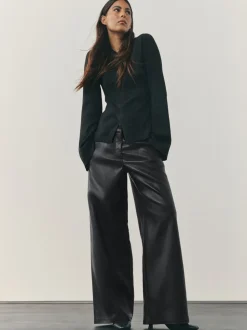 Noir - Pantalon large en similicuir Nodinary