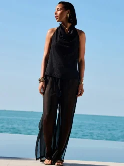 Noir - Pantalon large transparent Beach