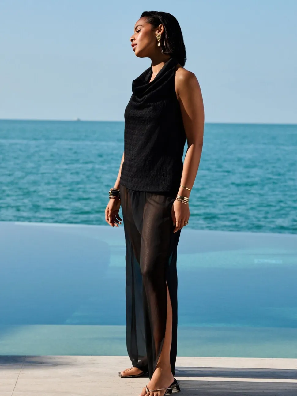 Noir - Pantalon large transparent Beach