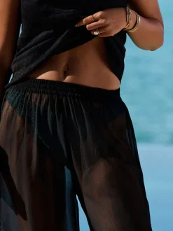 Noir - Pantalon large transparent Beach