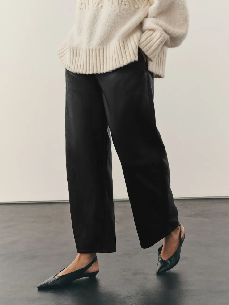 Noir - Pantalon Regular en similicuir à jambe large