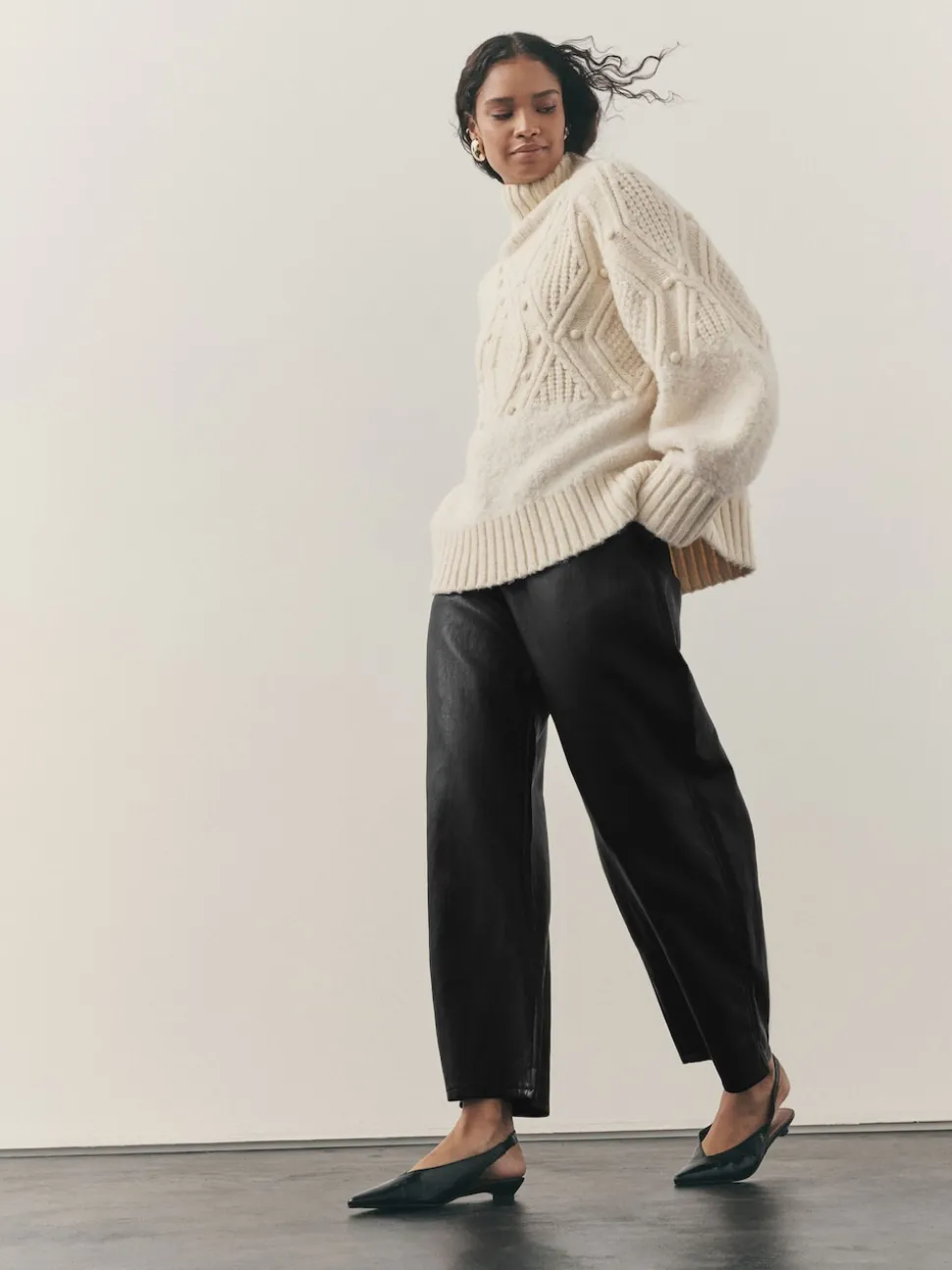 Noir - Pantalon Regular en similicuir à jambe large