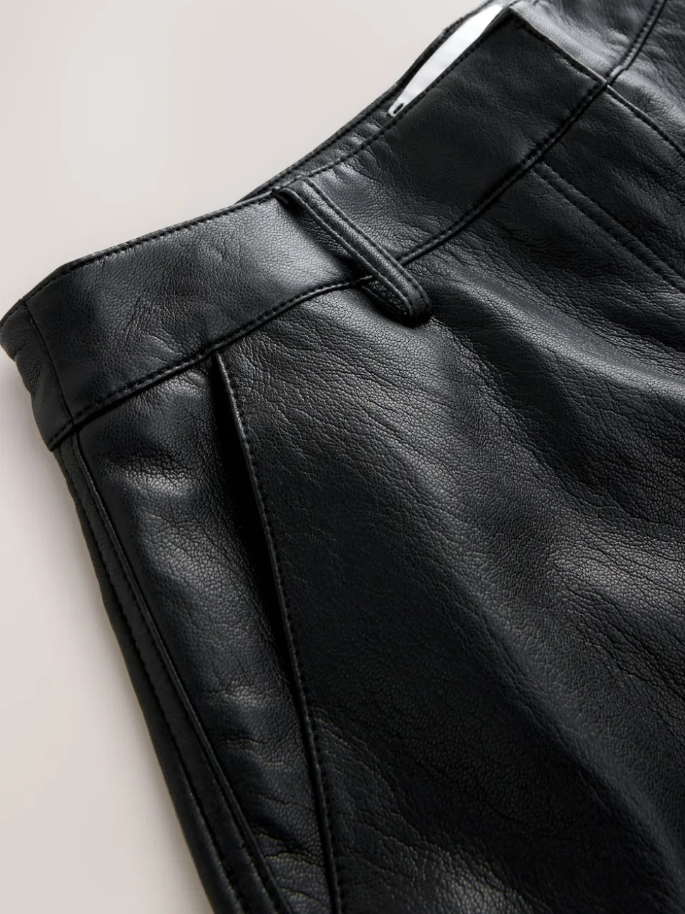 Noir - Pantalon Regular en similicuir à jambe large