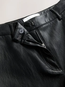 Noir - Pantalon Regular en similicuir à jambe large