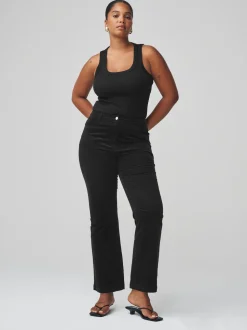 Noir - Pantalon sablier bootcut en velours côtelé