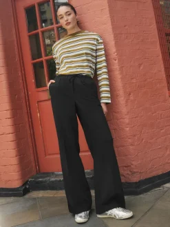 Noir - Pantalons amples à taille écharpe