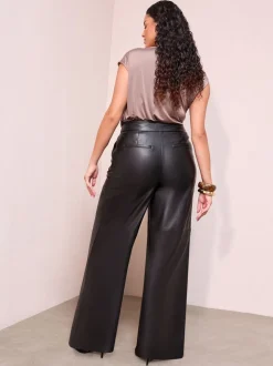 Noir - Pantalons amples habillés Friends Like These X Lucy Mecklenburgh en similicuir