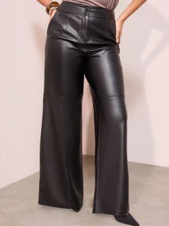 Noir - Pantalons amples habillés Friends Like These X Lucy Mecklenburgh en similicuir