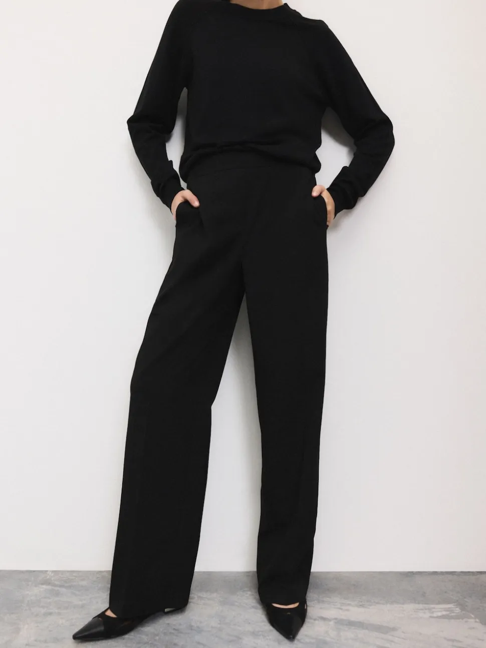 Noir - Pantalons Amples habillés en laine