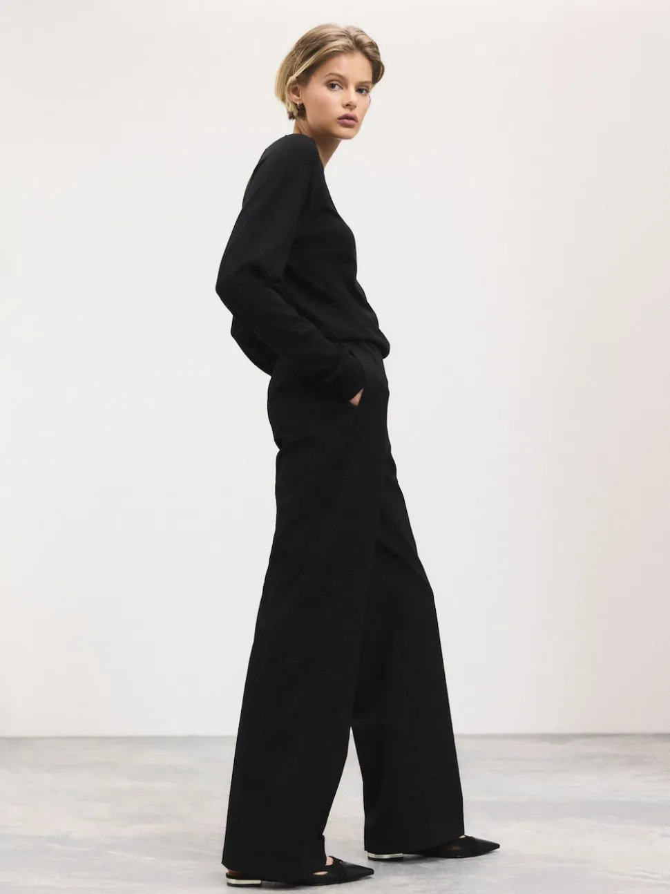 Noir - Pantalons Amples habillés en laine