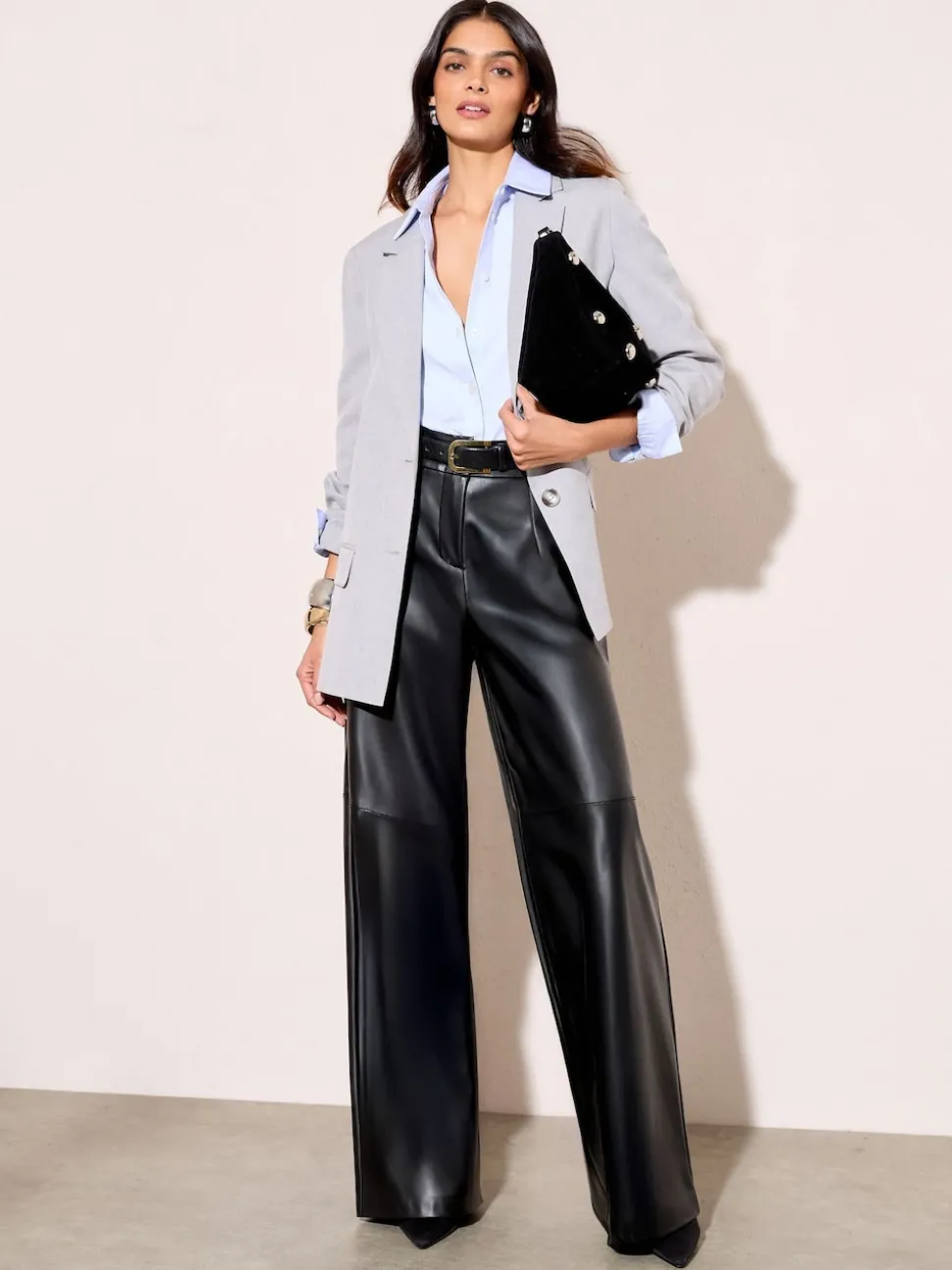 Noir - Pantalons amples habillés Friends Like These X Lucy Mecklenburgh en similicuir