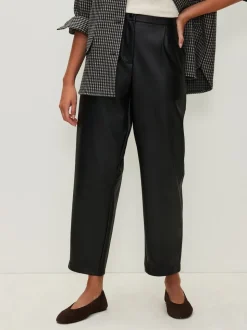 Noir - Pantalons coupe ballon en similicuir