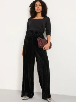 Noir - Pantalons FatFace à jambe large en velours effet froissé