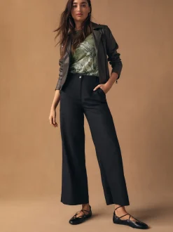Noir - Pantalons intelligents à jambe large en lin Blend
