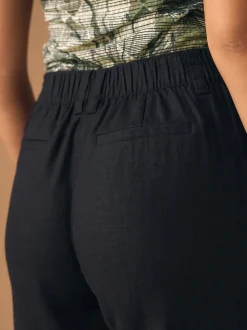 Noir - Pantalons intelligents à jambe large en lin Blend