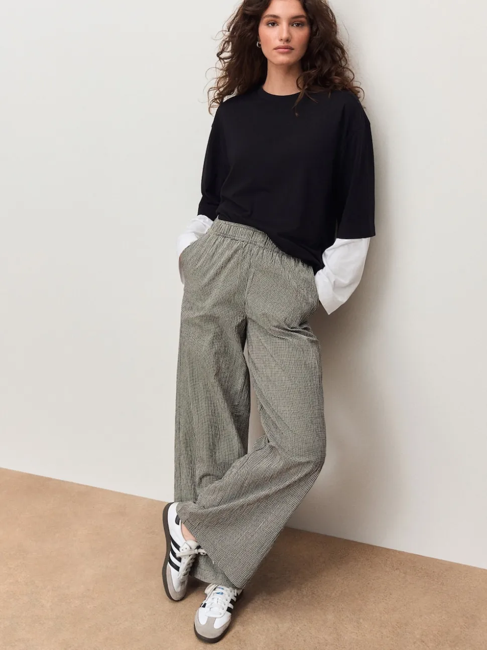 Noir - Pantalons Jambe large Vichy