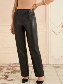 Noir - Pantalons Love & Roses Effet Cuir Coupe droite