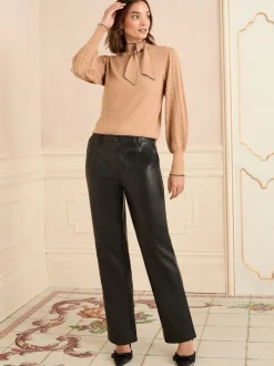 Noir - Pantalons Love & Roses Effet Cuir Coupe droite