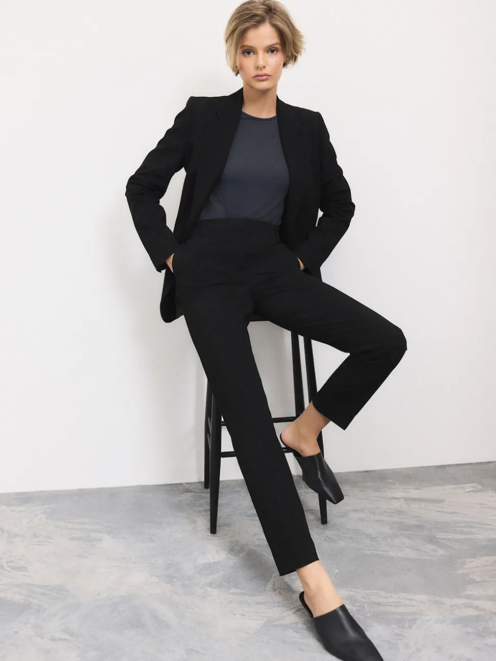 Noir - Pantalons slim habillés en laine