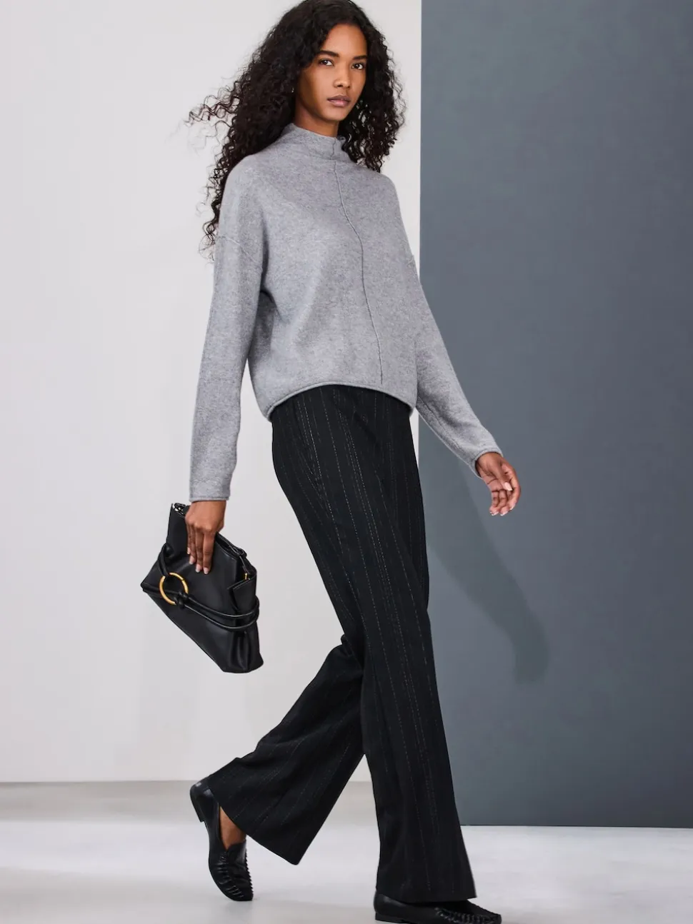 Noir - Pantalons évasés rayés