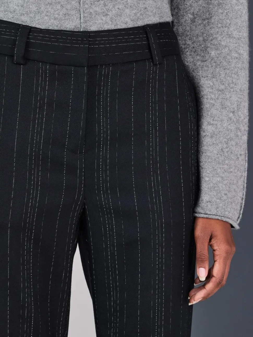 Noir - Pantalons évasés rayés