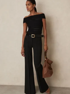Noir - Pantalons évasés taille haute Reiss Claude