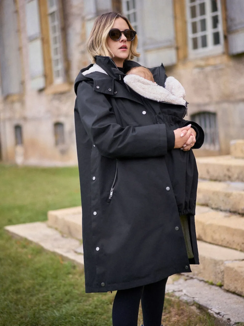 Noir - Parka de maternité et de bébé Seraphine 3 en 1 avec doublure en imitation peau de mouton
