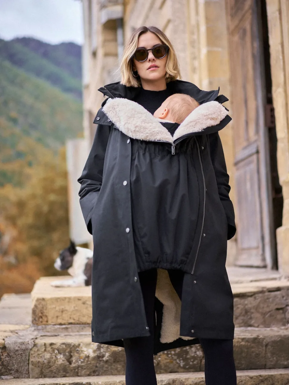 Noir - Parka de maternité et de bébé Seraphine 3 en 1 avec doublure en imitation peau de mouton