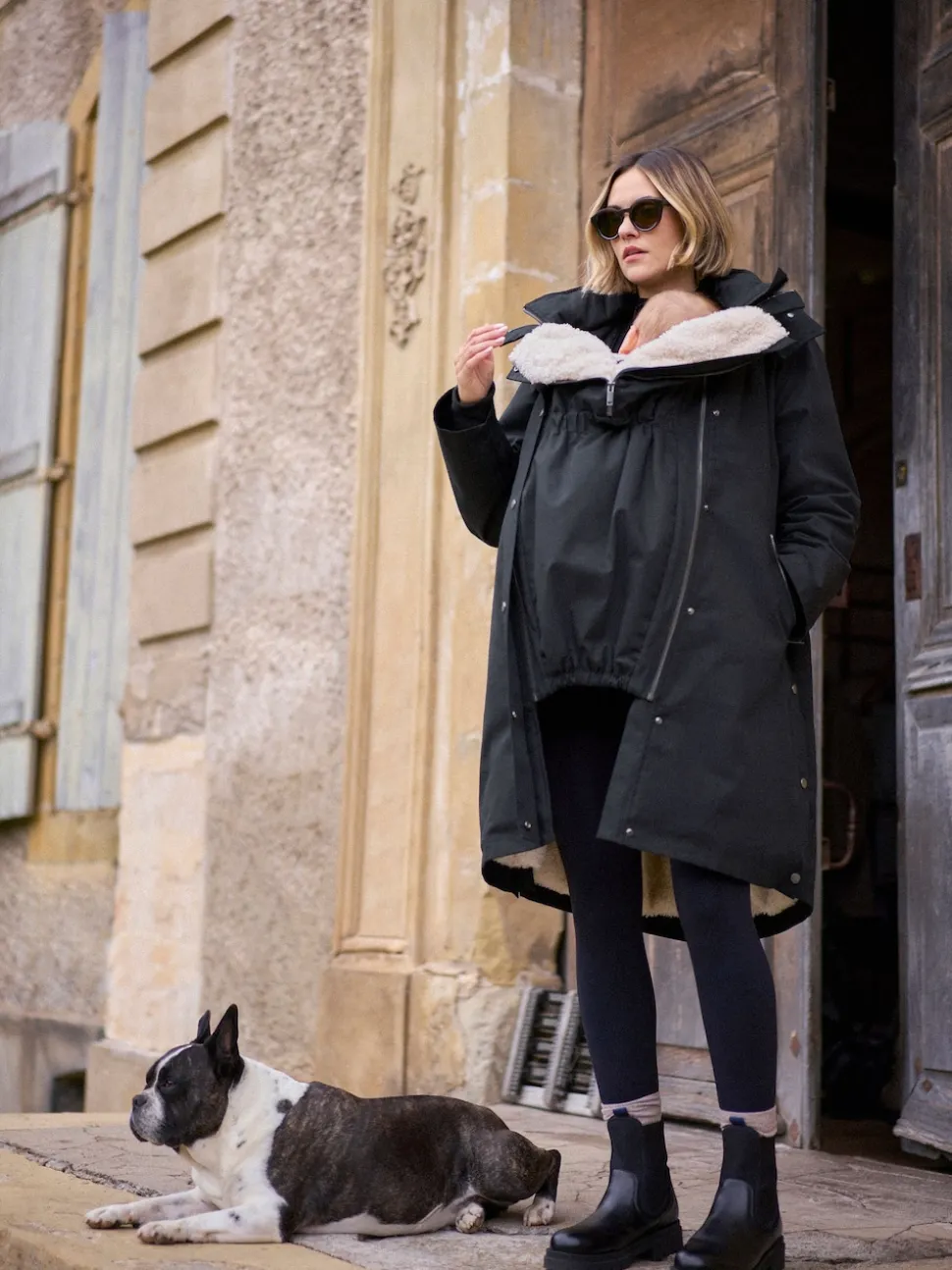 Noir - Parka de maternité et de bébé Seraphine 3 en 1 avec doublure en imitation peau de mouton