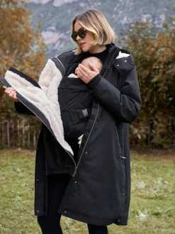 Noir - Parka de maternité et de bébé Seraphine 3 en 1 avec doublure en imitation peau de mouton