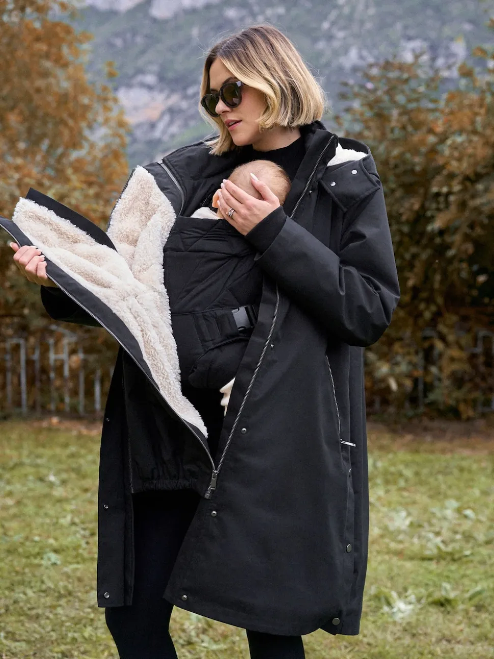 Noir - Parka de maternité et de bébé Seraphine 3 en 1 avec doublure en imitation peau de mouton